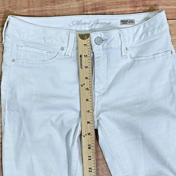 Mavi Women's Adriana Ankle Mid Rise Super‎ Skinny Stretch Size 27 White Frayed - Picture 5 of 11